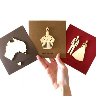 three handmade greeting cards